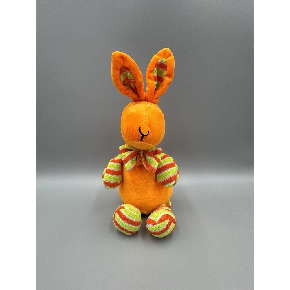 Orange Bunny Rabbit Plush W/ Striped Legs Arms Bow‎ Ears 13” Stuffed Animal